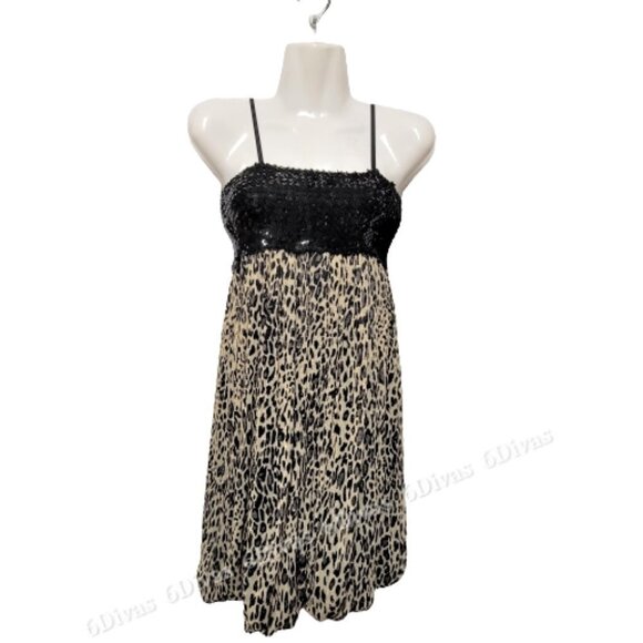 𝅺GREY and Black Sparkly Animal Print Mini Dress  Size S or Petite - Picture 1 of 10
